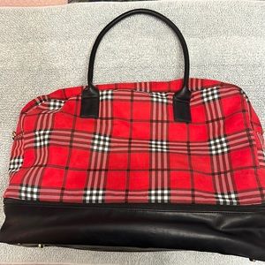 Red tartan plaid weekender travel bag set